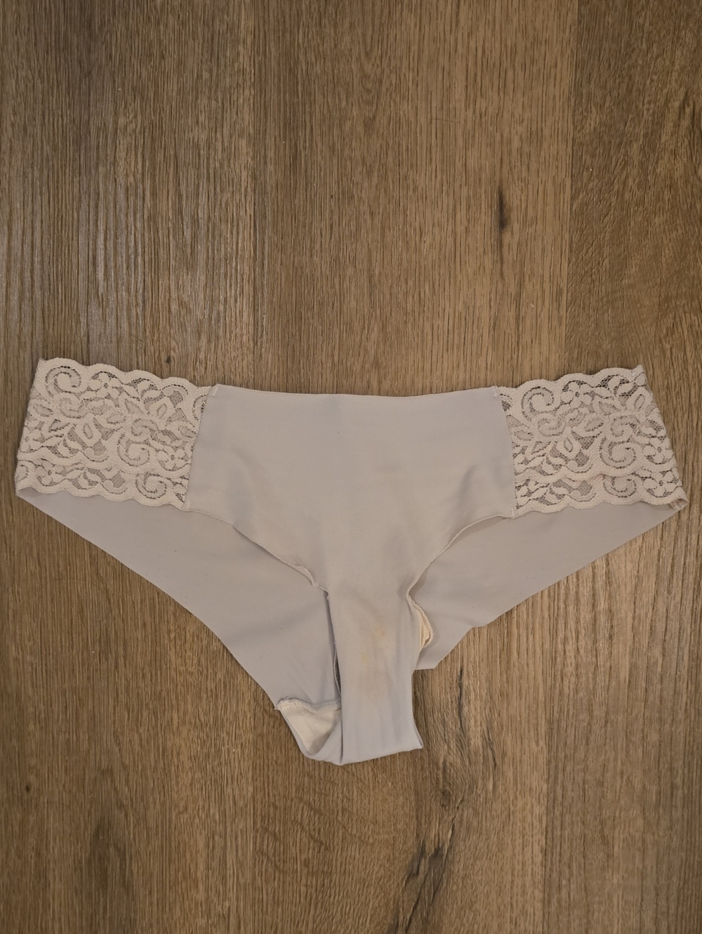 Lace-Trim Seamless Bikini Underwear- Light Beige